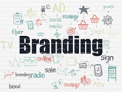 背景墙上的营销概念品牌广告灰色草图战略创造力涂鸦活动图表绘画产品图片