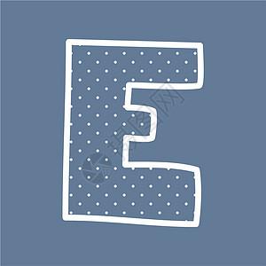 E 矢量字母与蓝色背景上的白色圆点图片