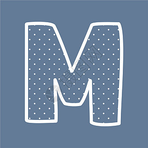 蓝色背景上带有白波尔卡点的 M 矢量字母字母图片