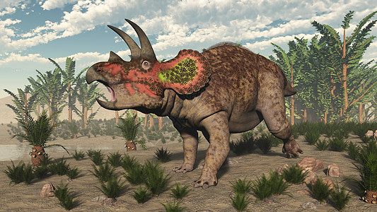 三角形恐龙  3D转化植物绿色食草日落灭绝场景古生物学动物荒野爬虫图片