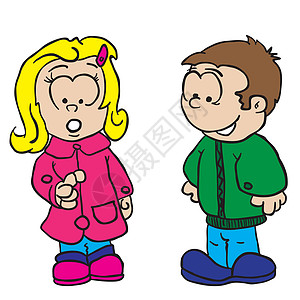 男童和女童站立女性童年乐趣孩子冒充绘画卡通片快乐头发学校图片