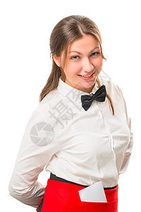 穿着服装的女服务员打扮成漂亮女孩图片