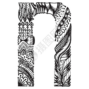 Zentangle 星际化字母  N号信英语装饰品叶子语言绘画教育草图创造力艺术涂鸦图片