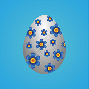 矢量复活节彩蛋与花花朵反射白色装饰品财富插图奢华蓝色食物极乐背景图片