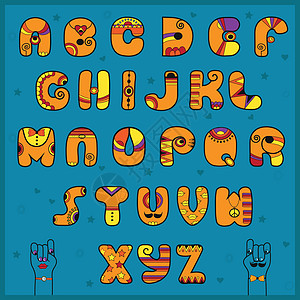具有印度风格的字母表 有趣的橙色字体图片