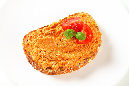 番茄面包泥状白色蔬菜橙子盘子小吃辣椒起动机食物美味图片