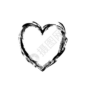 心形符号爱矢量 blac水粉情人浪漫刷子婚礼水彩边界黑色墨水情怀背景图片
