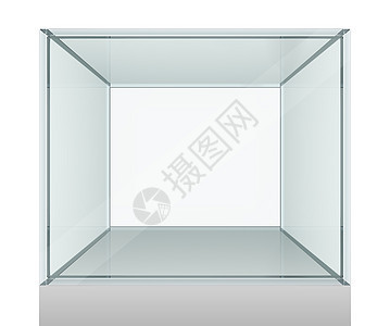 展览的空玻璃展示窗户销售渲染店铺正方形架子广告博物馆房间陈列柜图片