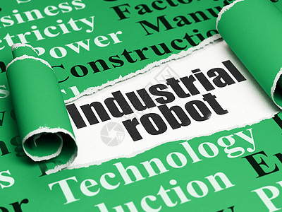 工业概念 黑文字 工业机器人 在撕破纸下面的一块3d角落植物生产车站边缘叶子床单汽车笔记图片