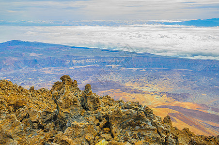 西班牙特纳里费铁德火山顶端的景象国家沙漠火山岩石山脉首脑石头旅行全景天空图片