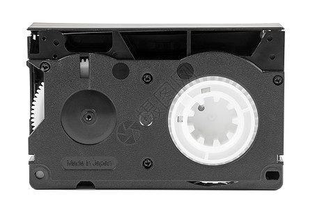 白色背景的VHSC录像带电影录音机磁铁数据塑料贮存技术电视流光袖珍图片