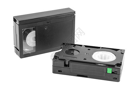 白色背景的VHSC录像带磁带塑料记录空白录像机贮存电影流光技术袖珍图片