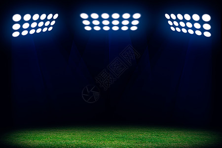 足球粒子足球场的三个聚光灯背景