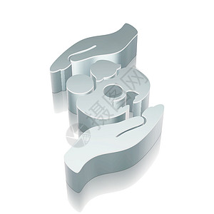 投保人保险图标 3D金属家庭与棕榈 有反射矢量图解插画
