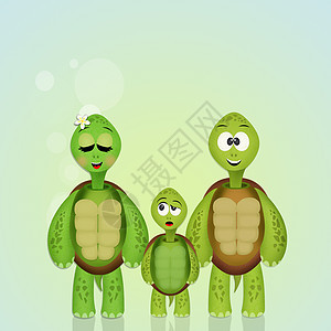 海龟家族农场父亲小动物明信片快乐领带卡通片母亲插图乌龟背景图片