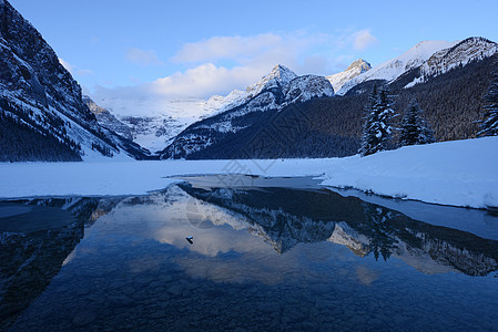 湖湖曲水冬季国家季节雪鞋日出公园森林山脉旅行仙境假期图片