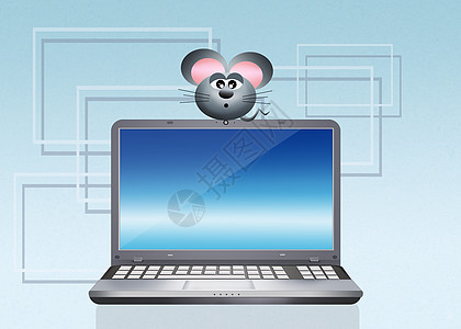 膝上型计算机和鼠用笔记本电脑插图技术安全网络互联网老鼠代码屏幕上网高科技背景图片