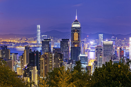 香港市之夜大楼地标夜景天际商业办公日落摩天大楼游客城市图片
