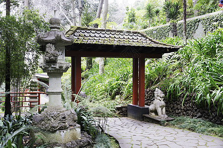 蒙蒙特热带花园马德拉岛佛教徒花园精神石头宝塔寺庙森林场景叶子建筑图片