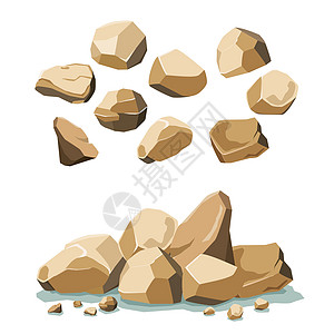 岩石和石头集碎石插图碎片地质学建筑巨石卡通片鹅卵石团体材料图片