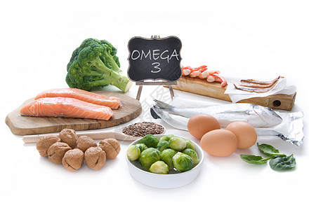 Omega 3 丰富食品种子食物对虾蔬菜坚果亚麻菠菜鳀鱼脂肪酸核桃图片