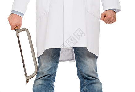 疯医生手里拿着一把大锯子眼镜仪器专家医务室诊所手术白色工具药品医院图片