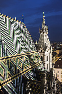 维也纳圣史蒂芬大教堂屋顶天际景观地标建筑学市中心城市首都全景天空天线图片
