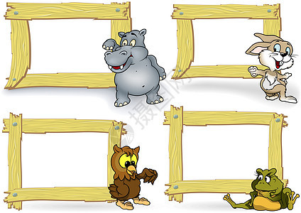 木框架与卡通动物背景图片