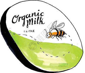 蜜蜂有机牛奶标签绘图图片