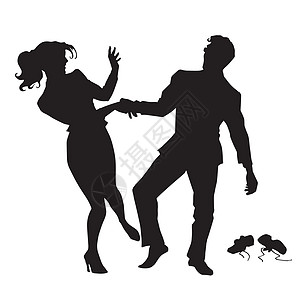 商务人士和女商务人士跳舞黑色剪影图图片