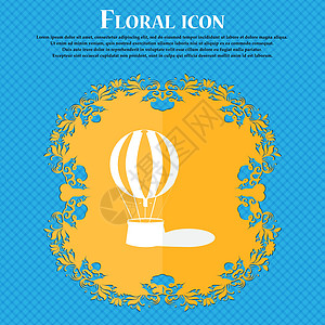热气球图标 蓝色抽象背景上的花卉平面设计 并为您的文本放置了位置 向量图片
