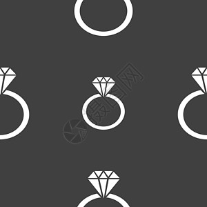 钻石戒指图标标志 灰色背景上的无缝模式 韦克托宝石仪式订婚珠宝首饰新娘妻子奢华水晶婚姻图片