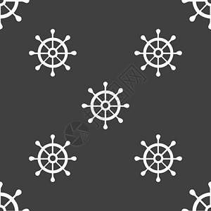 船舵图标标志 灰色背景上的无缝模式 韦克托古董旅行大篷车帆船控制血管游艇海洋圆圈队长图片