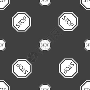 停止图标符号 灰色背景上的无缝模式 矢量大路说明规则法律运输减速越野车道路金属安全图片