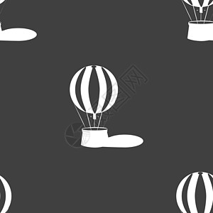 热气球图标标志 灰色背景上的无缝模式 韦克托乐趣天空旅行航班插图闲暇娱乐自由冒险篮子图片