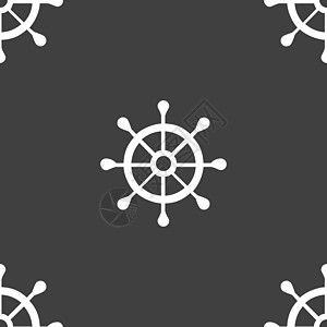 船舵图标标志 灰色背景上的无缝模式 韦克托海洋帆船车轮巡航冒险队长古董血管领航游艇图片