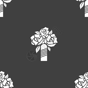 婚礼花束图标标志 灰色背景上的无缝模式 韦克托网络叶子网站浆果界面生日玫瑰海葵圆形用户图片
