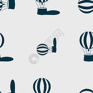 热气球图标标志 具有几何纹理的无缝模式 韦克托条纹天空自由空气旅行插图娱乐闲暇运输篮子图片