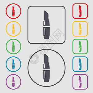 唇膏图标符号 圆形上的符号和带框的平方按钮 矢量图片
