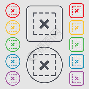 在正方形图标符号中交叉 圆形上的符号和带框的平方按钮 矢量图片
