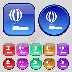 热气球图标标志 一套十二个复古按钮为您的设计 韦克托图片