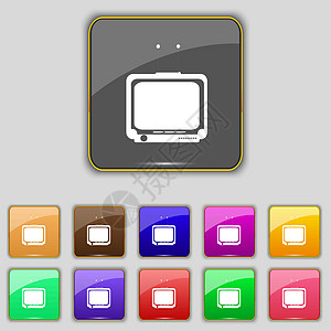电视图标符号 设置您网站的11个彩色按钮 矢量图片