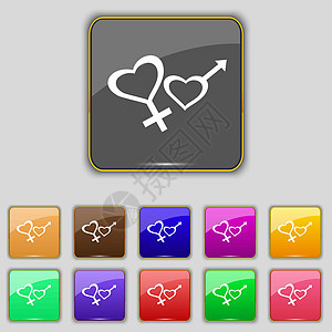 男性和女性图标符号 设置为网站的11个彩色按钮 矢量浴室房间夫妻飞机场性别卫生间厕所绅士家庭民众图片