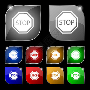 停止图标符号 套装有色调的十倍多色按钮 矢量图片