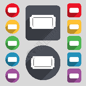 票图标标志 一组 12 个彩色按钮和一个长长的阴影 平面设计 韦克托图片