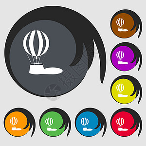 热气球符号图标 八个彩色按钮上的符号 矢量图片