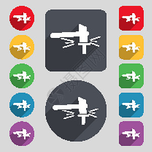 铁匠铺 伪造和 stithy 铁匠图标标志 一组 12 个彩色按钮和一个长长的阴影 平面设计 向量图片