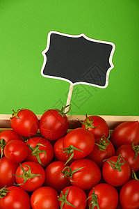 红西红番茄盒装箱 价格标志高于绿色季节黄麻农业蔬菜红色收成标签活力黑板把手图片