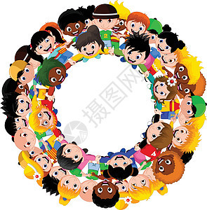 不同种族的幸福子孙环圈朋友学校插图环境圆圈男生教育网络多样性团体图片