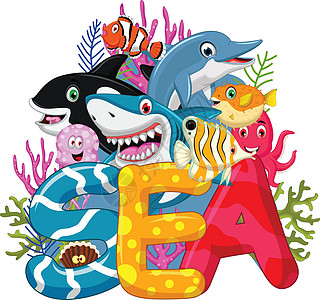 海洋生命漫画涂鸦乐趣爬虫海洋插图水族馆鲨鱼章鱼异国海马图片